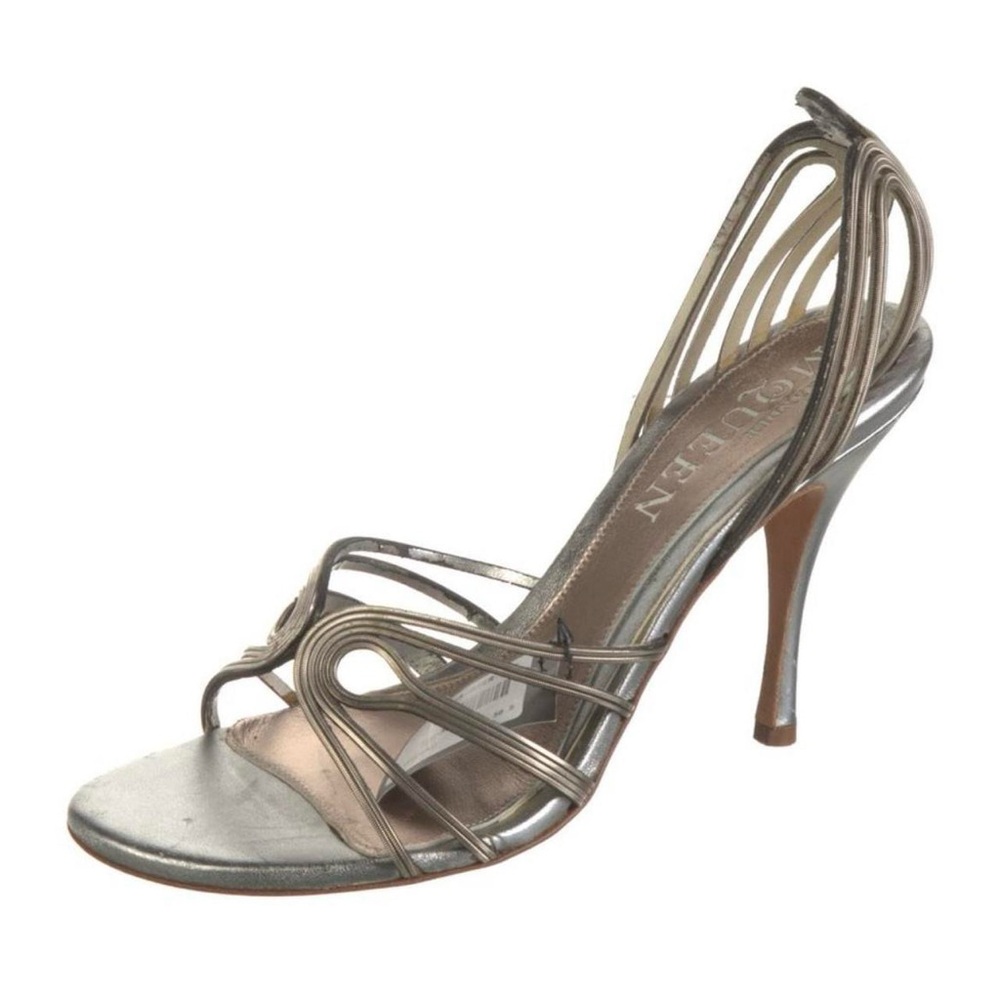 y2k alexander mcqueen metallic heeled sandals
